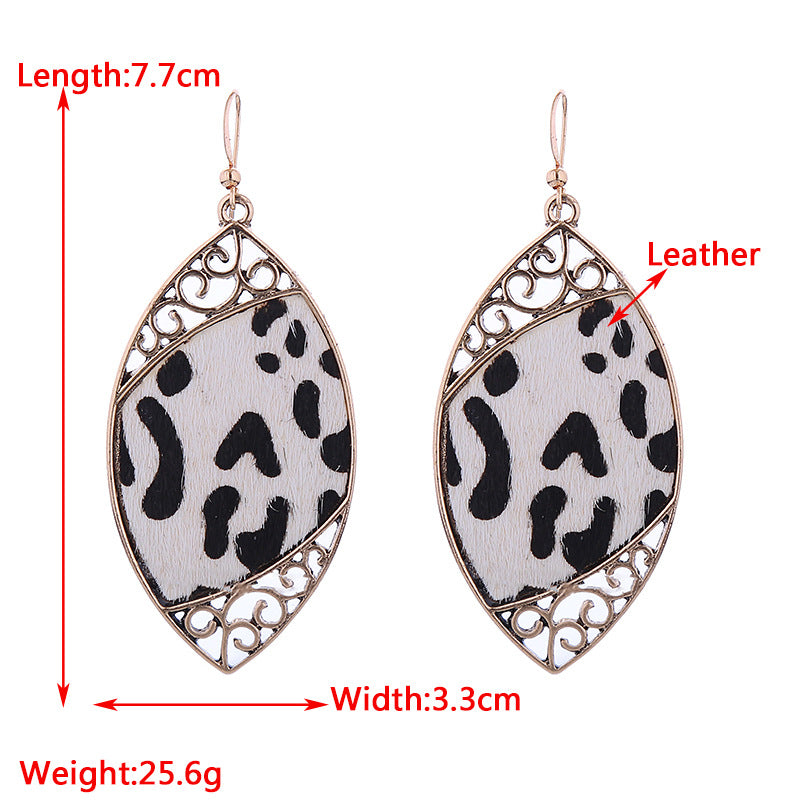 Wholesale Alloy Diamond Cow Pattern Leather Earrings